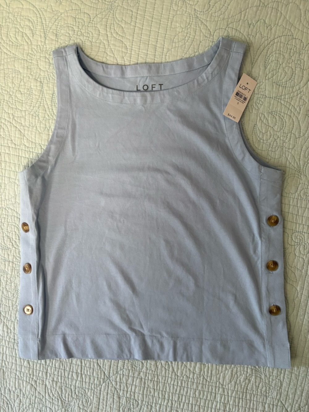 LOFT New With Tags Light Blue Sleeveless Button-Side Tank